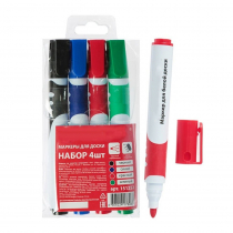 Набор маркеров для доски 4 цвета, 5.0 мм с резиновой вставкой - «globural.ru» - Можайск