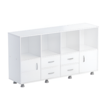 Шкаф-стеллаж верхняя часть без дверок, нижняя часть с 4 - мя ящиками и 2-мя дверками (белый) - «globural.ru» - Можайск